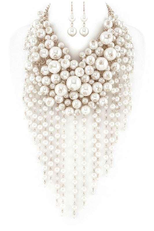 Head Turner Statement Mix Pearl Layer Necklace Set - steven wick