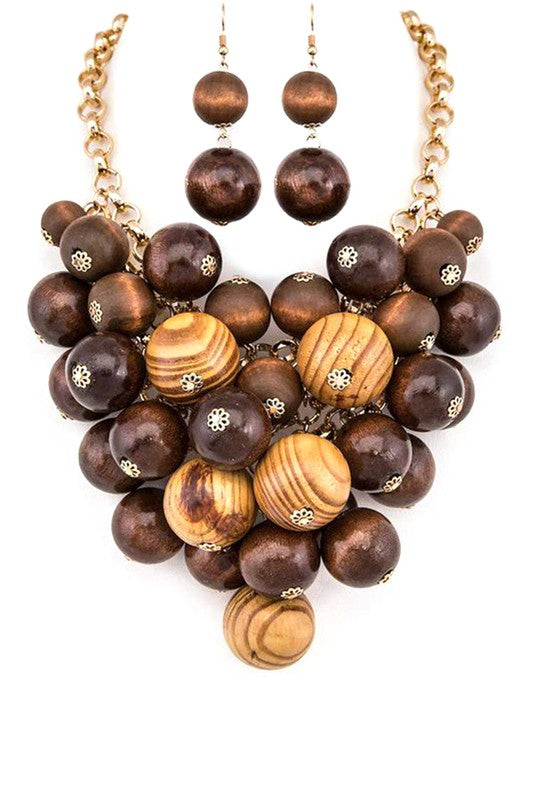 Wooden Beads Statement Necklace Set - steven wick