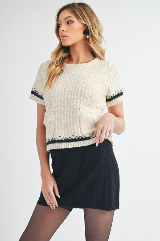 Harmony Tweed Short Sleeved Sweater Tee Top - steven wick
