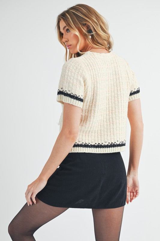 Harmony Tweed Short Sleeved Sweater Tee Top - steven wick