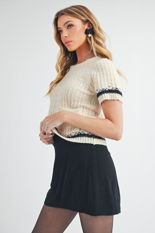 Harmony Tweed Short Sleeved Sweater Tee Top - steven wick