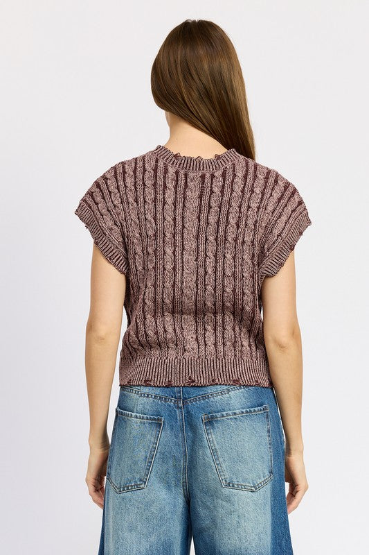 Cable Knit Short Sleeve Top - steven wick