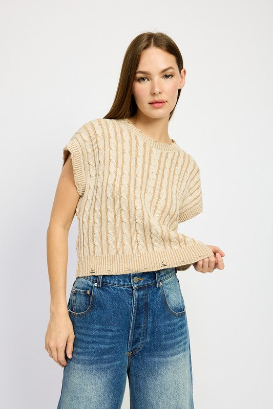 Cable Knit Short Sleeve Top - steven wick