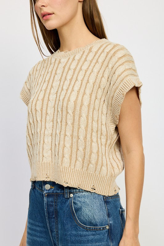 Cable Knit Short Sleeve Top - steven wick