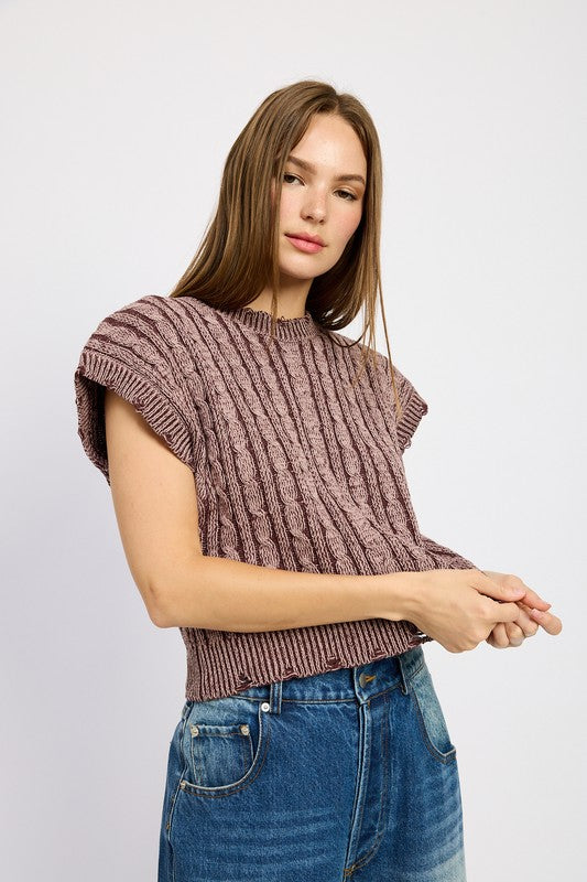 Cable Knit Short Sleeve Top - steven wick