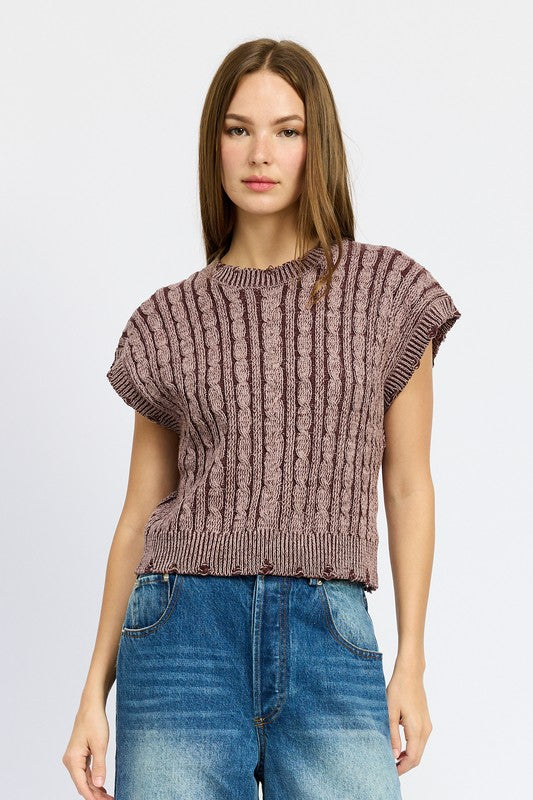 Cable Knit Short Sleeve Top - steven wick