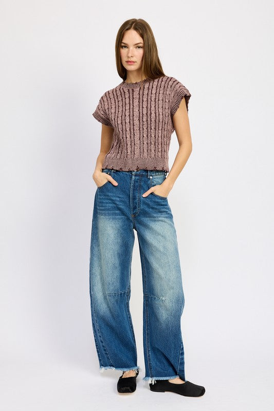 Cable Knit Short Sleeve Top - steven wick