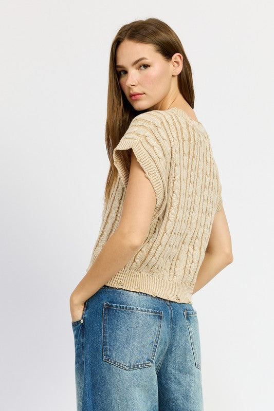Cable Knit Short Sleeve Top - steven wick