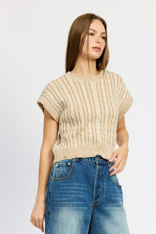Cable Knit Short Sleeve Top - steven wick
