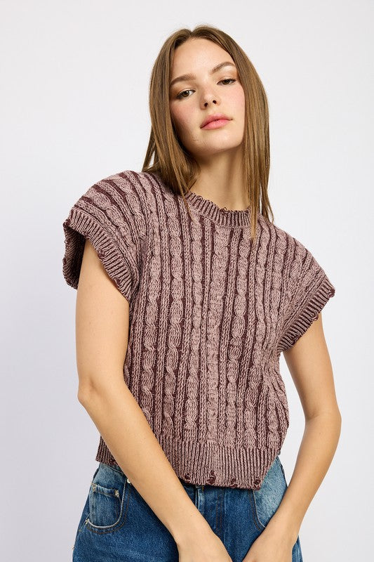 Cable Knit Short Sleeve Top - steven wick