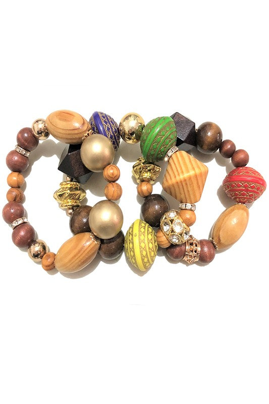 Mix Wooden Beads Stretch Bracelet Set - steven wick