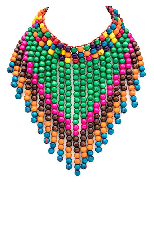 Mix Color Wooden Beads Statement Necklace - steven wick