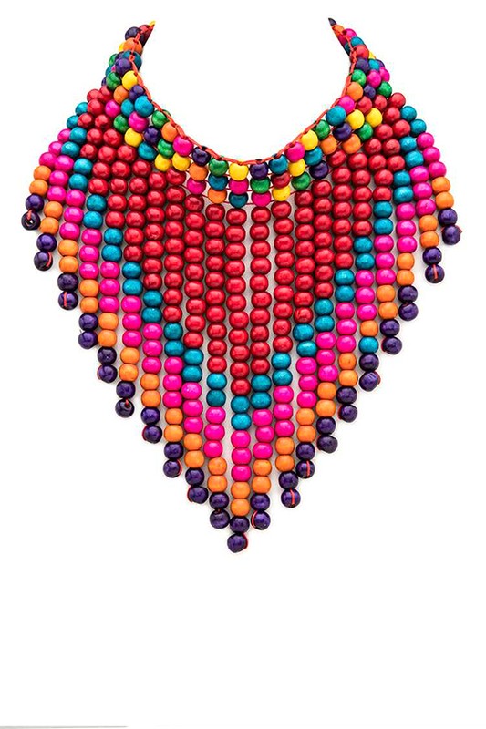 Mix Color Wooden Beads Statement Necklace - steven wick