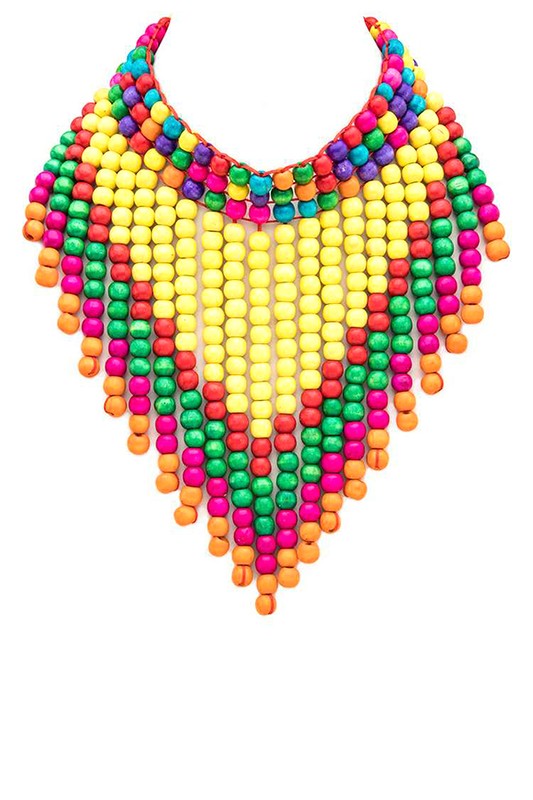 Mix Color Wooden Beads Statement Necklace - steven wick