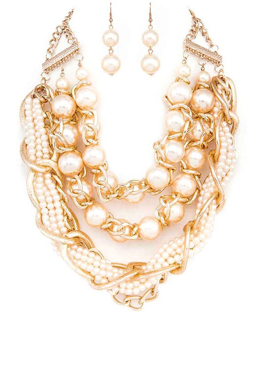 Mix Pearls Layer Statement Necklace Set - steven wick