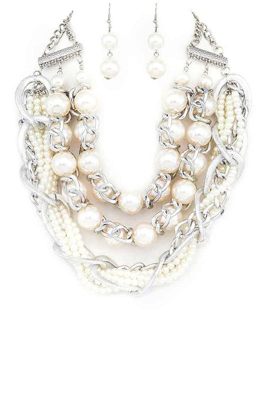 Mix Pearls Layer Statement Necklace Set - steven wick