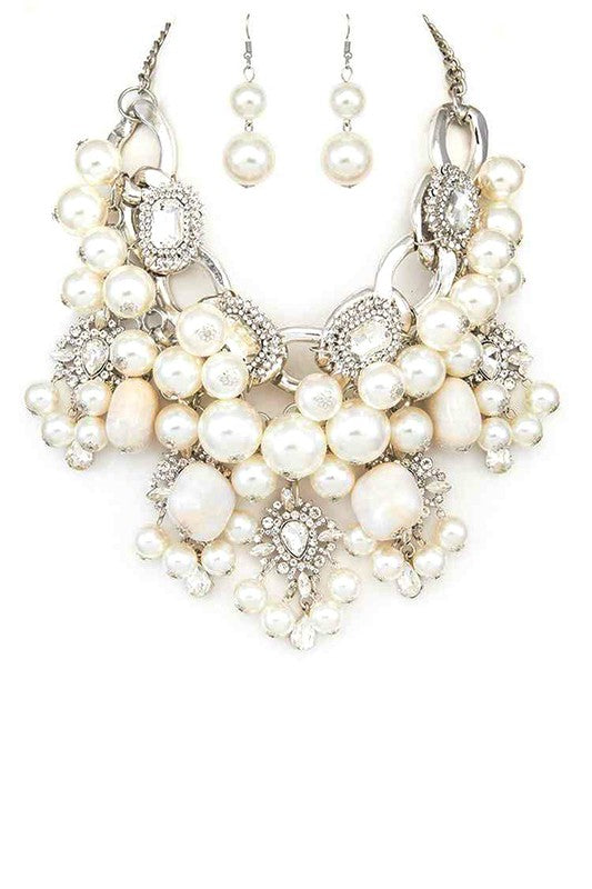 Mix Pearls Statement Oversize Necklace Set - steven wick