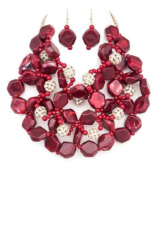 Resin Flower Statement Layer Necklace Set - steven wick