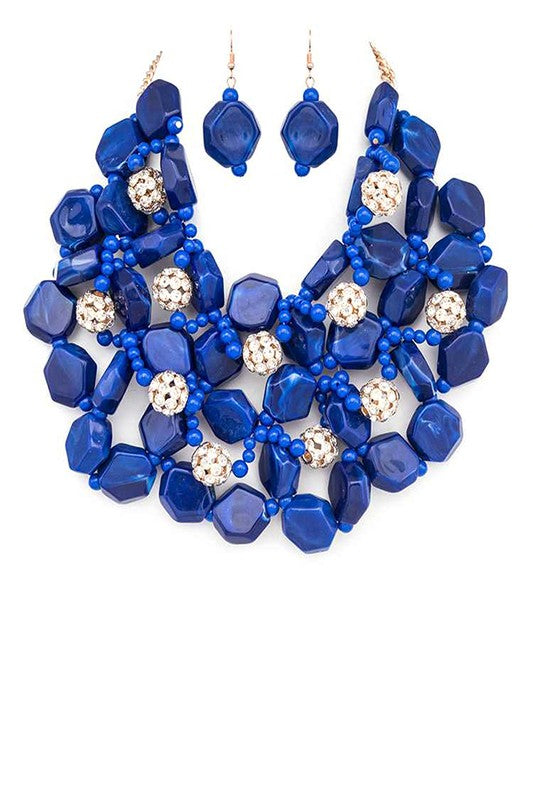 Resin Flower Statement Layer Necklace Set - steven wick