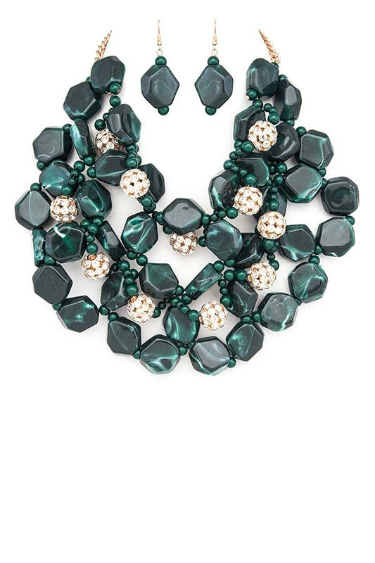 Resin Flower Statement Layer Necklace Set - steven wick