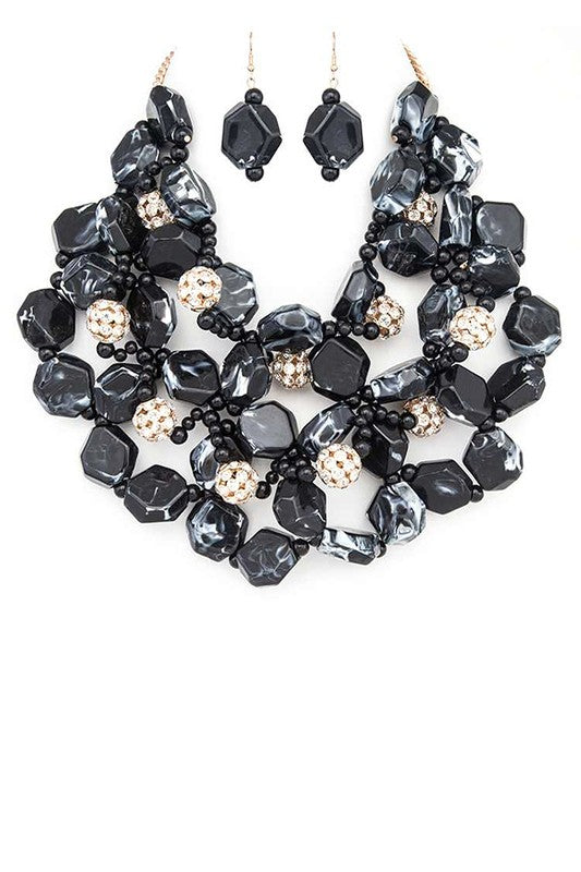 Resin Flower Statement Layer Necklace Set - steven wick