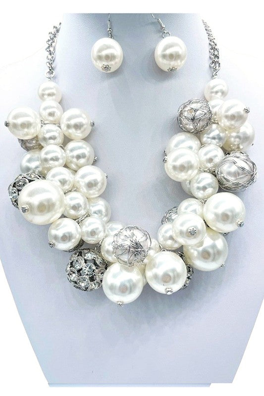 Oversize Pearl and Crystal Statement Necklace Set - steven wick