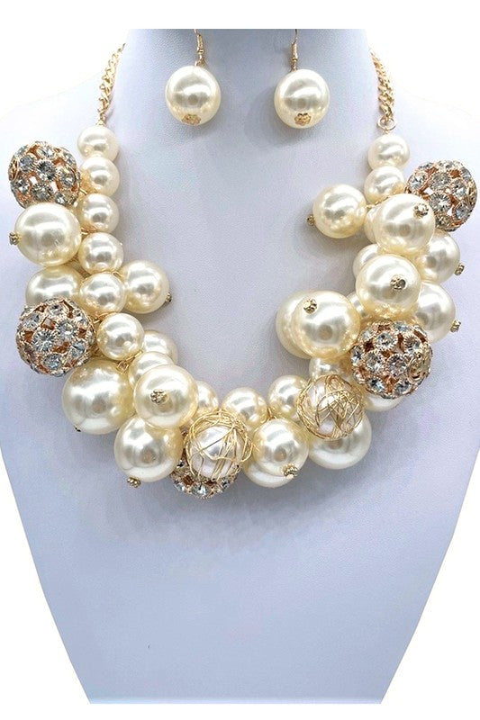 Oversize Pearl and Crystal Statement Necklace Set - steven wick