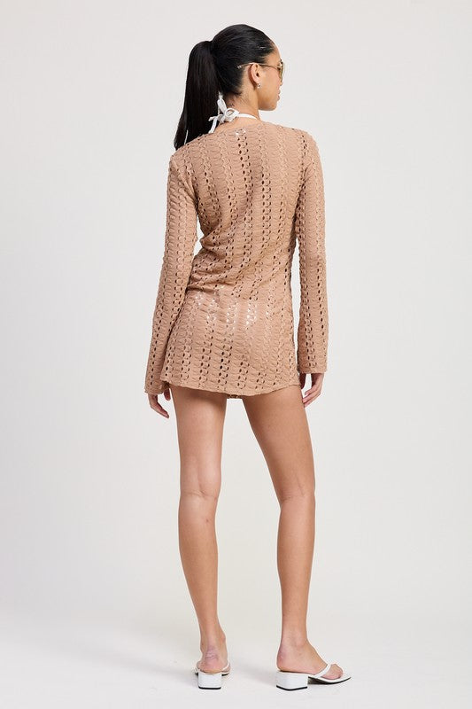 Long-Sleeved Lace Up Cover-Up Dress - steven wick