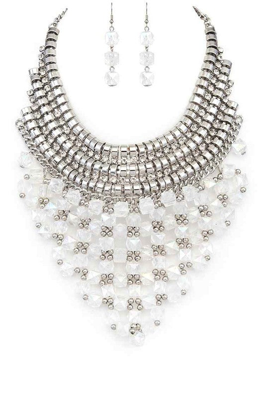 Statement Glass Bib Necklace Set - steven wick