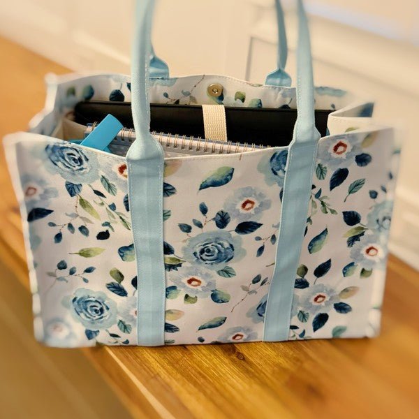 Bloom Blue Floral Couture Tote - steven wick