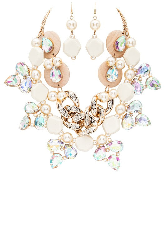 Crystal Mix Media Statement Necklace Set - steven wick