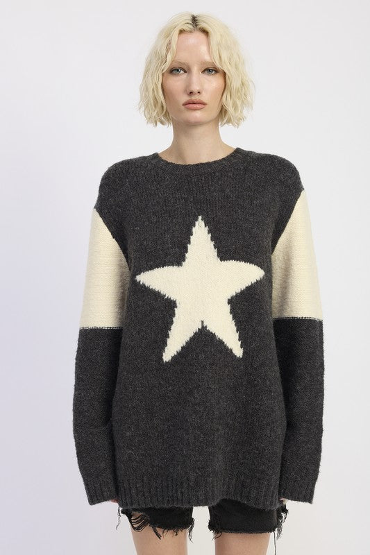 Oversized Sweater with Star Print - steven wick