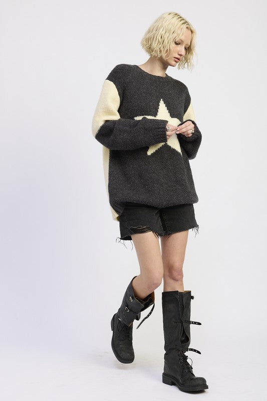Oversized Sweater with Star Print - steven wick