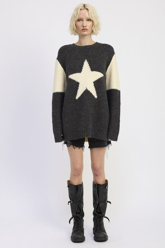 Oversized Sweater with Star Print - steven wick