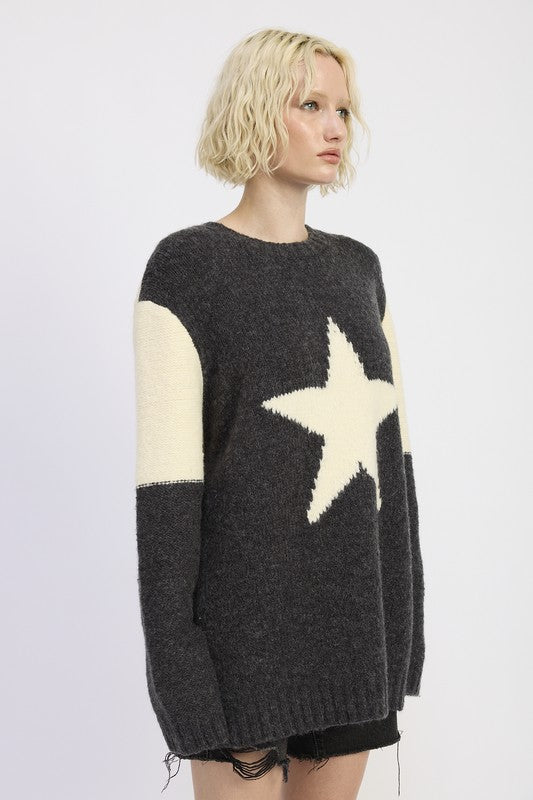 Oversized Sweater with Star Print - steven wick