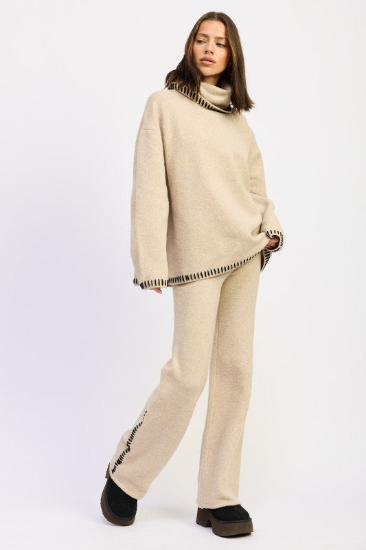 Oversized Turtleneck Sweater with Stitching - steven wick