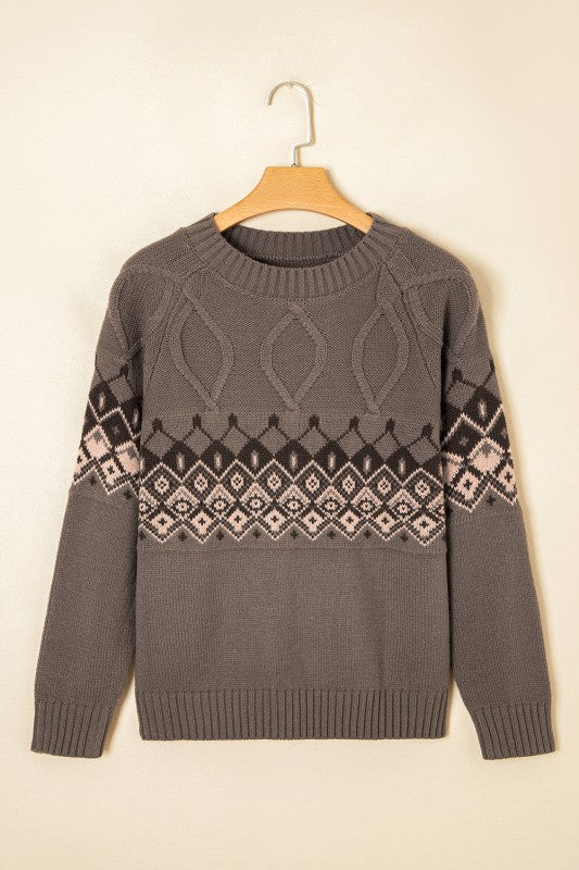 Alana Western Geometric Patterned Crew Neck Knit - steven wick