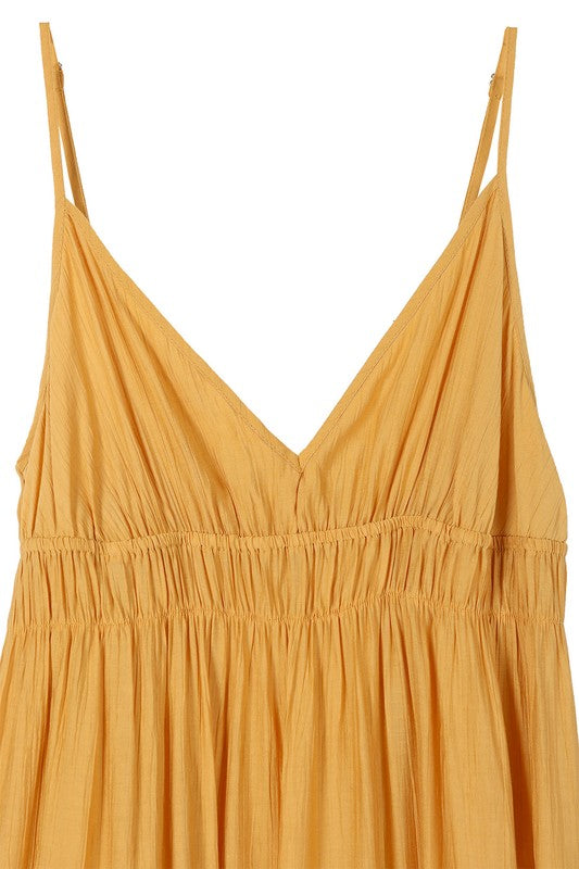Low Cut Mustard Spaghetti Strap Maxi Tank Dress - steven wick