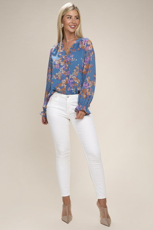 Floral Long-Sleeved Chiffon Blouse - steven wick