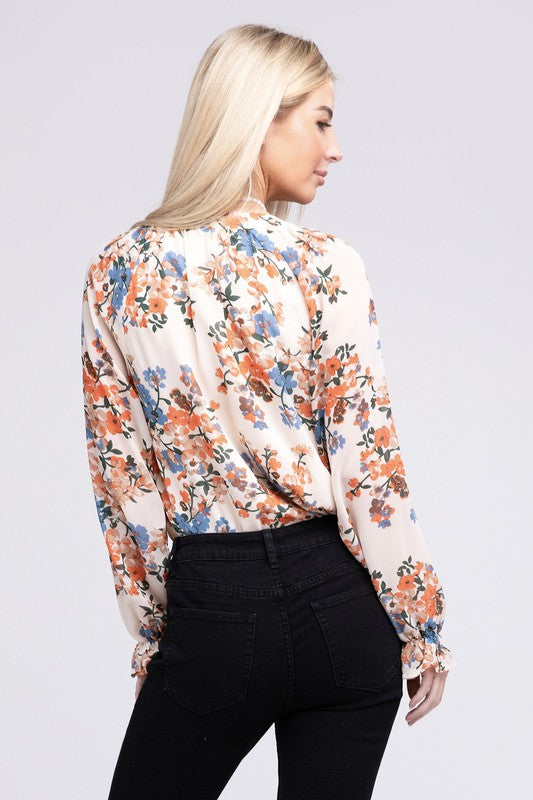 Floral Long-Sleeved Chiffon Blouse - steven wick