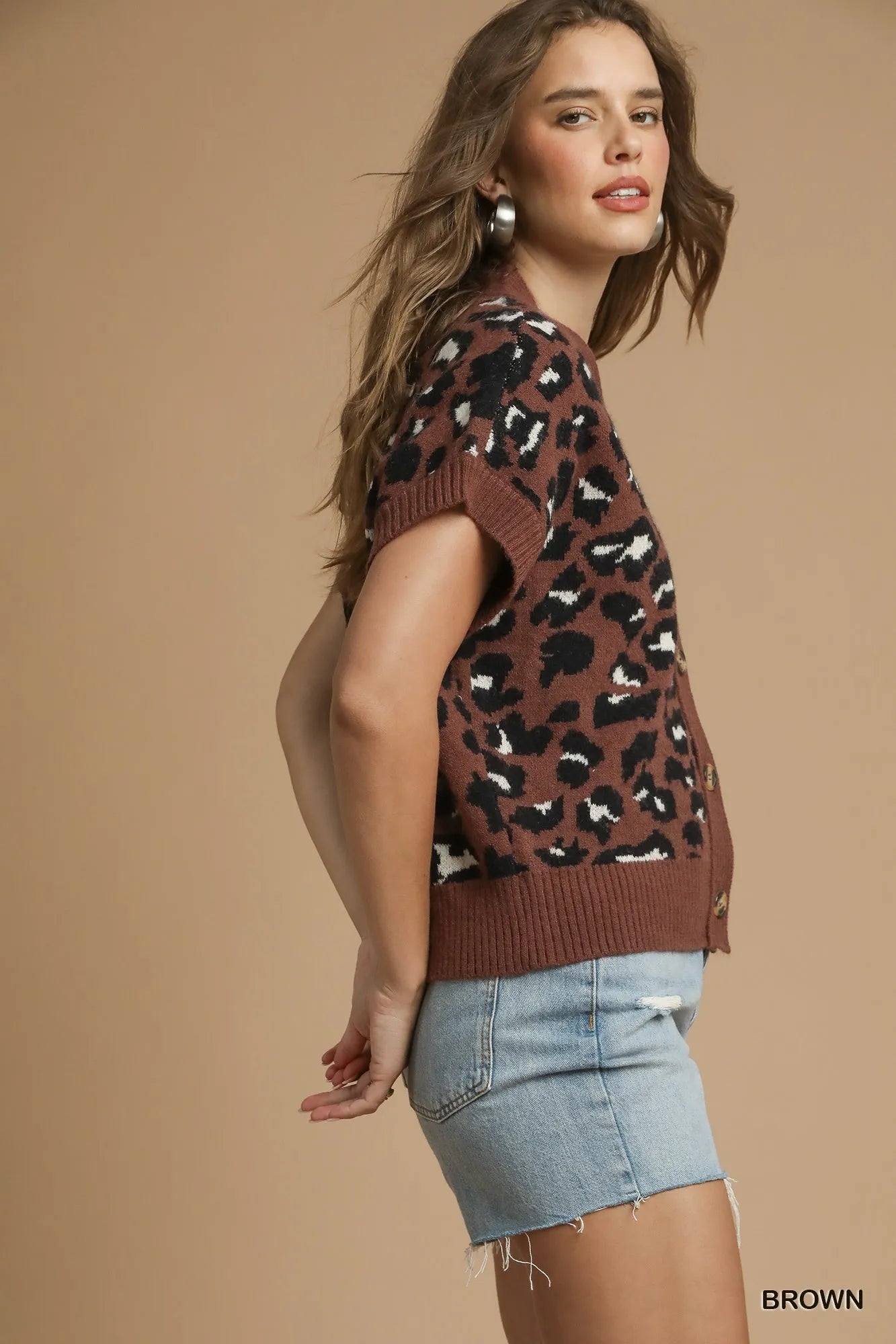 Button Down Short Sleeve Leopard Cardigan - steven wick