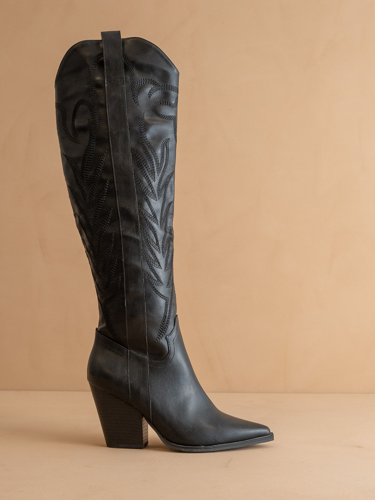 The Bronco | Black Knee High Embroidered Cowboy Boot - steven wick