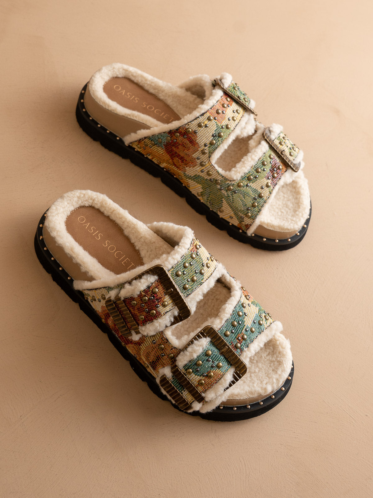 The Gaylen | Floral Tapestry Fleece Lined Slipper Slide - steven wick