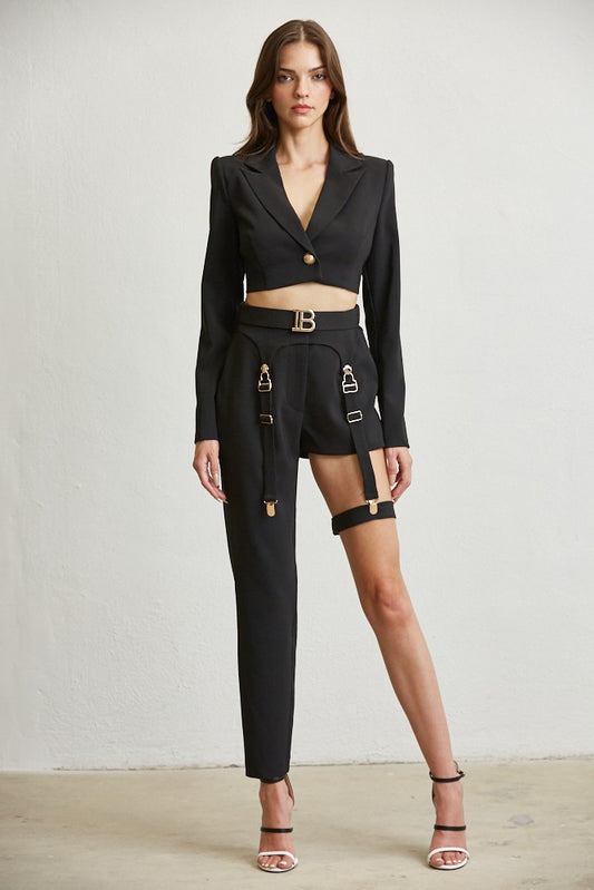 Black Garter Suspender Blazer Pant Set - steven wick