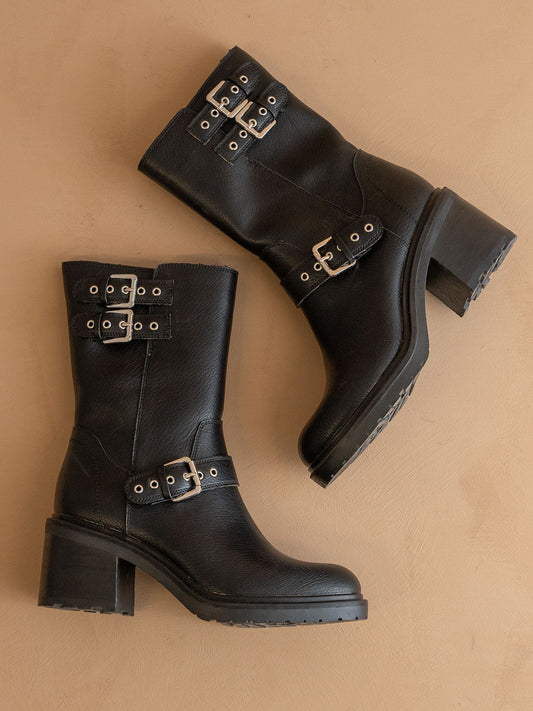 The Rider | Black Mid-Calf Moto Boot - steven wick