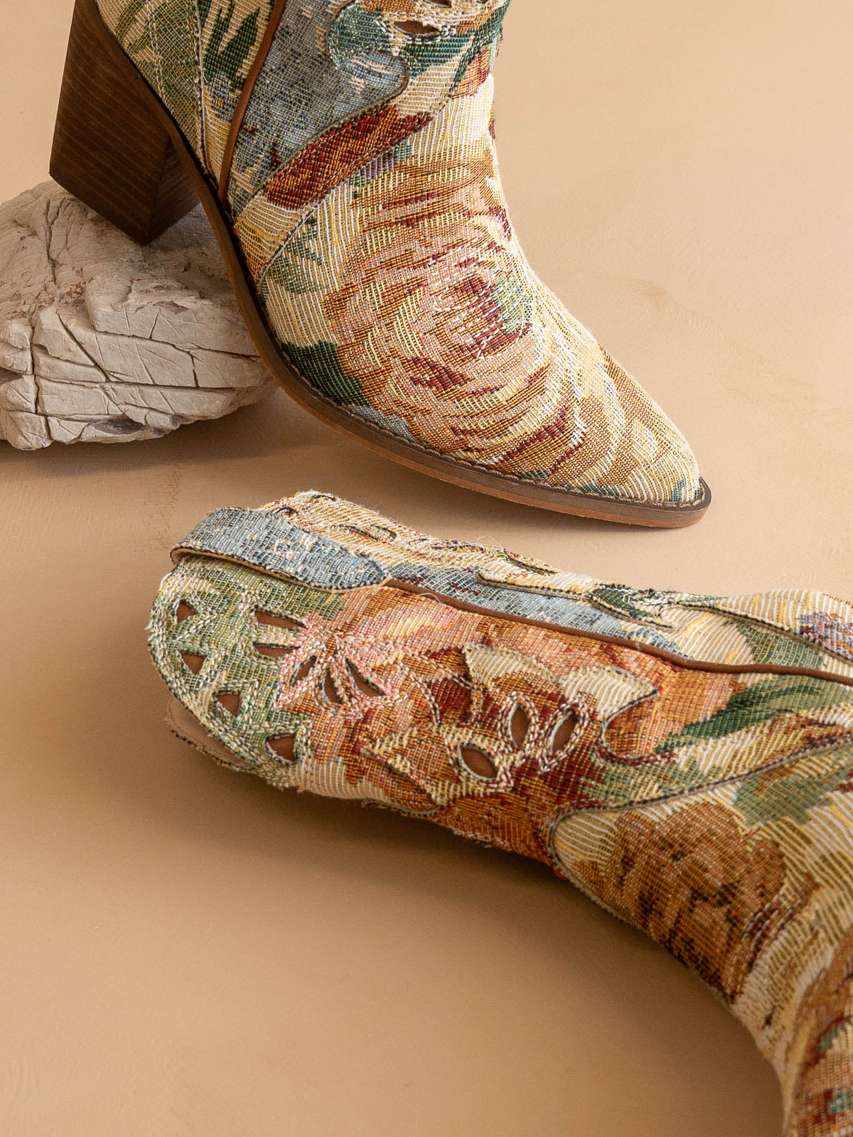 The Sorrel | Vintage Floral Tapestry Print Western Cowgirl Bootie