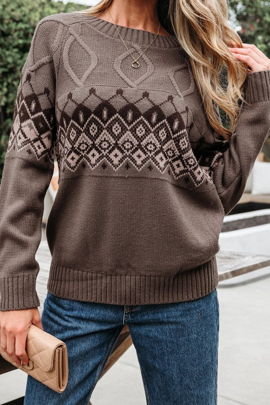 Alana Western Geometric Patterned Crew Neck Knit - steven wick