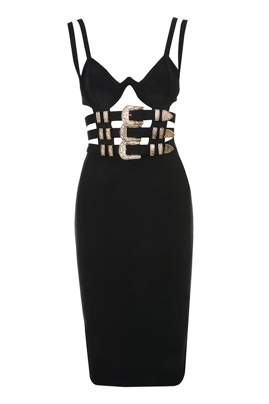 Anne Turner Black Bandage Belted Dress - steven wick
