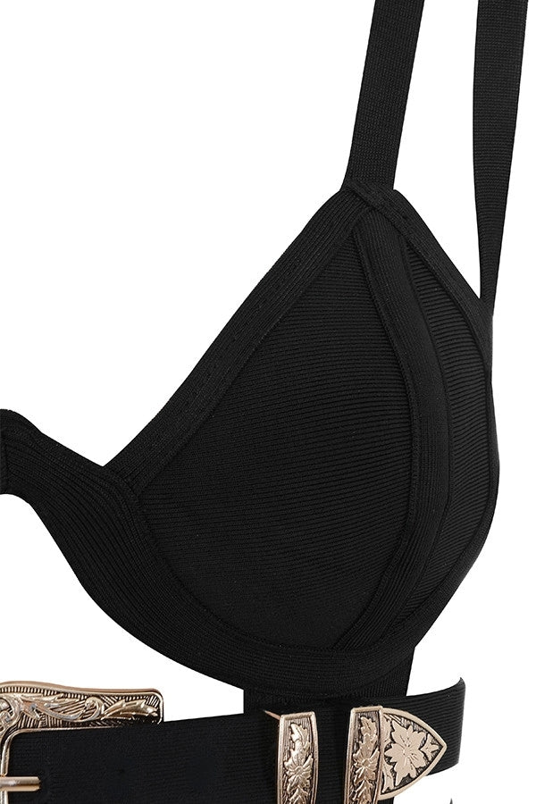 Anne Turner Black Bandage Belted Dress - steven wick