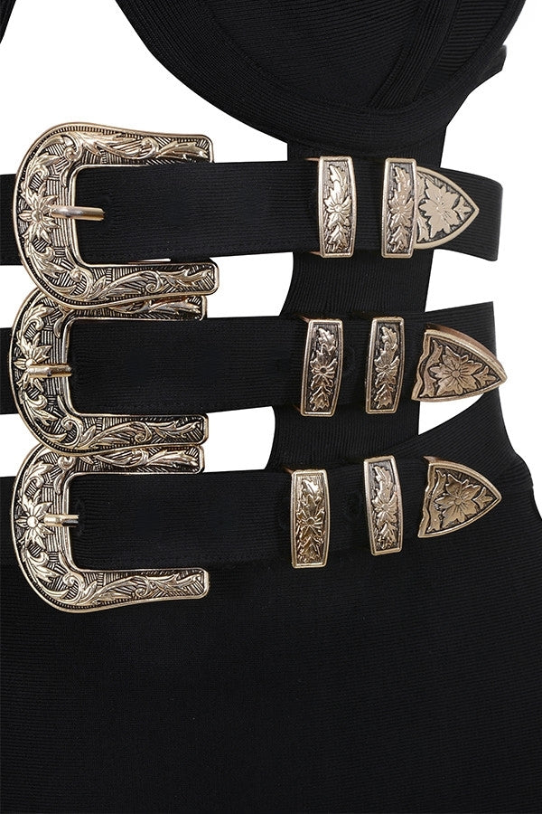 Anne Turner Black Bandage Belted Dress - steven wick